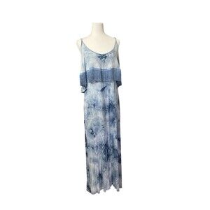 Rue21 Light and Dark Blue Tie-Dye Fringe Maxi Dress